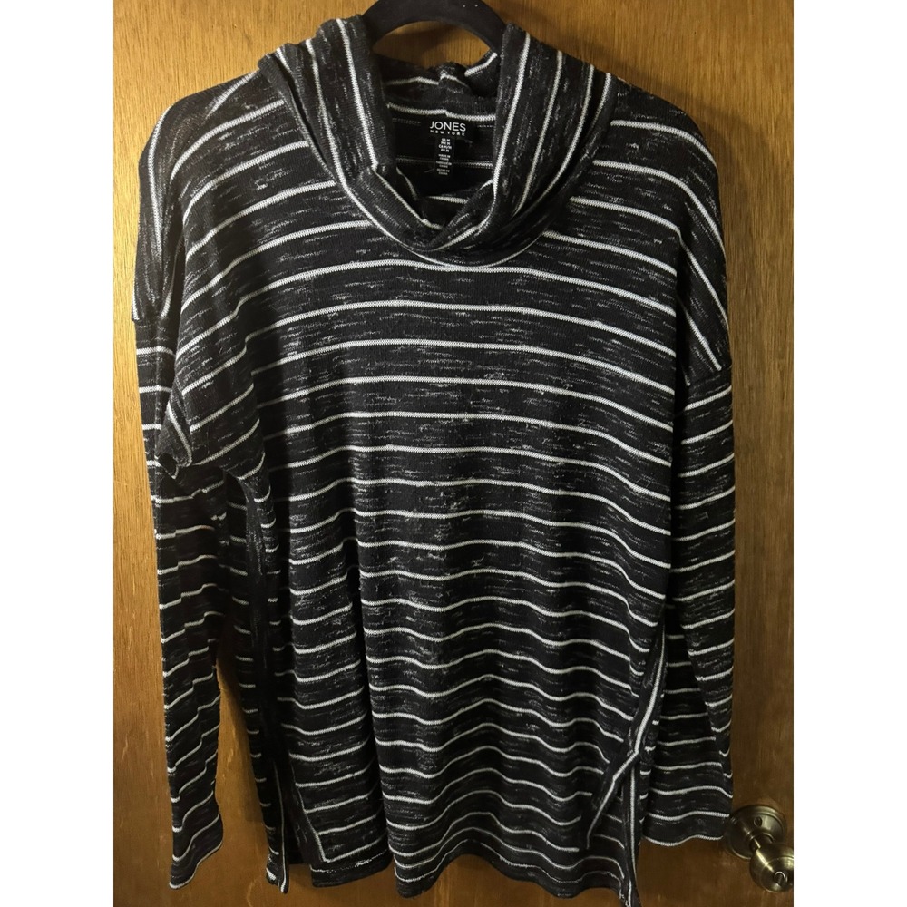 Jones New York Womens Black White Striped Cowl Neck Knit Top Long Sleeve Medium